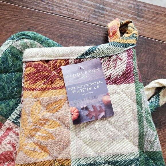 Autumn Leaves Kitchen Set, 4pc, Towels Mitt Potholder, Pumpkin Fall Decor - Picture 3 of 8